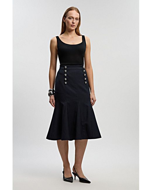 Karen Millen Black Tailored Pinstripe Godet Midi Skirt