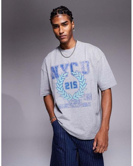 ASOS Blue Oversized T-Shirt With Varsity Graphic for men