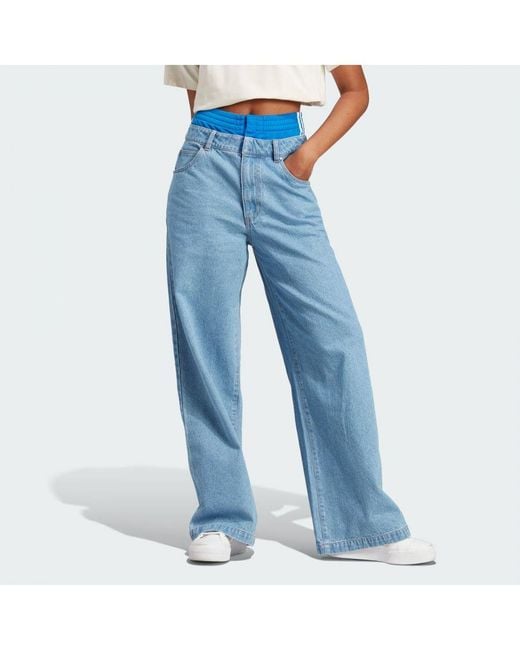 adidas Originals X Kseniaschnaider Boxer Short Jeans in Blue