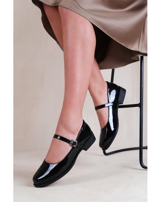 Where's That From Black 'Kingston' Wide Fit Low Heel Loafer With Strap And Buckle Detail