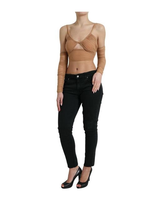 Dolce & Gabbana Mesh Lange Mouwen Dames Top in het Black