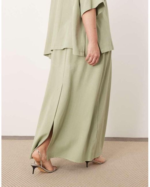 ARRANGE Green Curve Premium Heavy Weight Textured Jersey Column Maxi Skirt Co-Ord