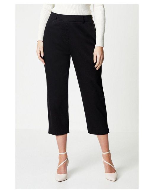 Wallis Black Petite Side Zip Stretch Crop Trousers Cotton
