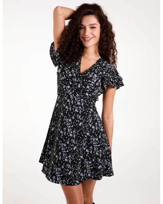 Blue Vanilla Black Frill Sleeve Mini Dress