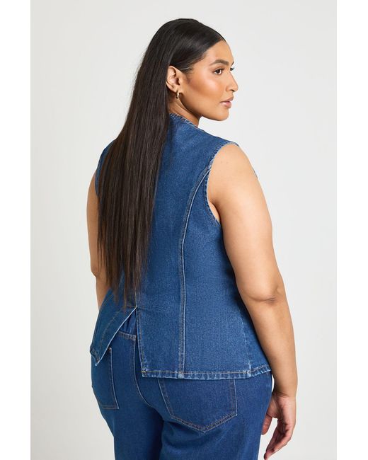 Boohoo Blue Plus Denim Button Down Waistcoat