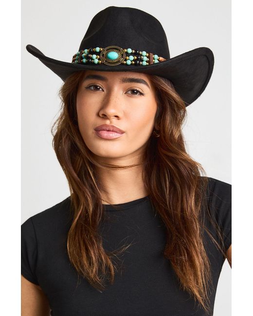 Boohoo Black Beaded Trim Western Cowboy Hat