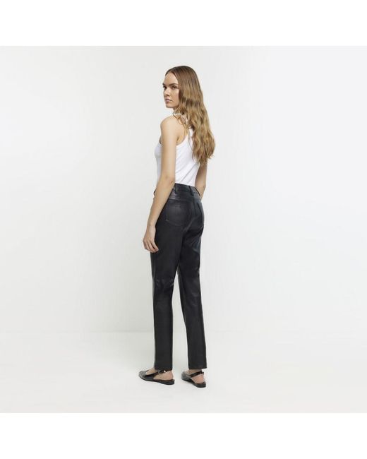River Island White Straight Trousers Faux Leather Pu