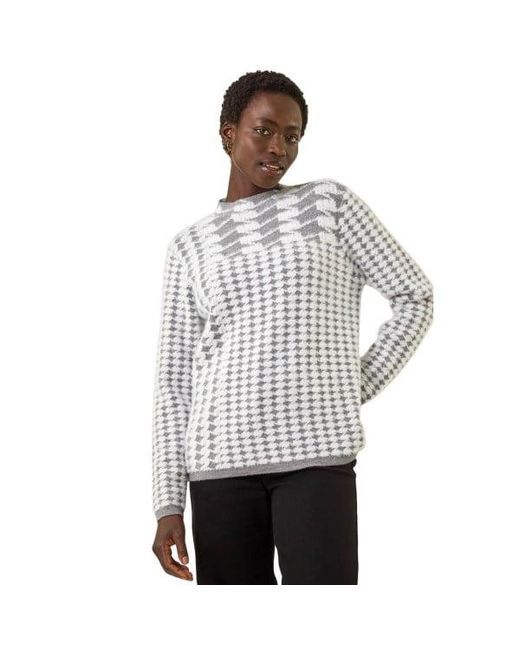 Roman Gray Intarsia High Neck Knit Jumper