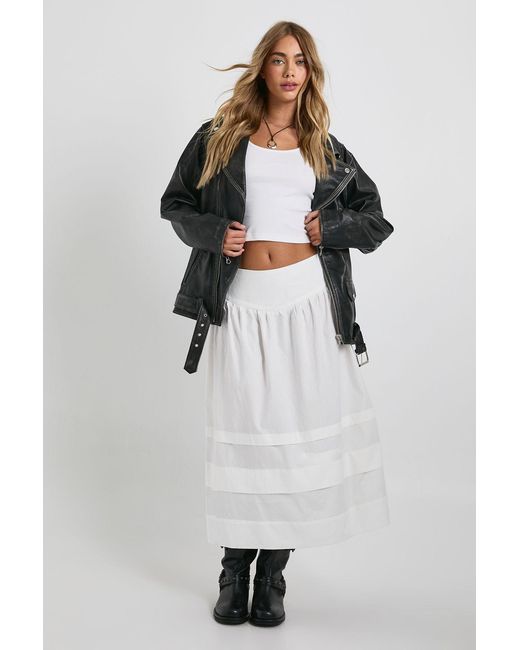 Boohoo White V Waist Volume Midaxi Skirt