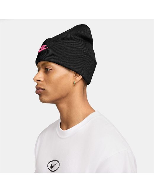 Nike Black Accessories Nsw Peak Wordmark Logo Adjustable Cuff Beanie for men