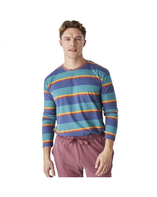J&j Brothers Blue Jjb12 Long Sleeve Round Neck Cotton Pajamas for men