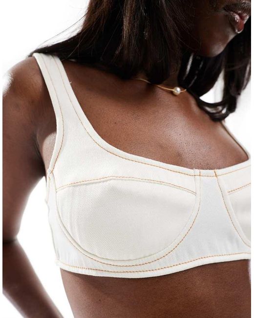 Missy Empire White Denim Bralette Top Co-Ord