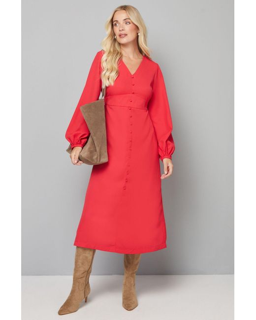 Wallis Red Petite Crepe Button Front Midaxi Dress