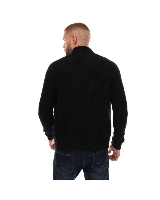 Lyle & Scott Black And Knitted Rib Zip Through Cardigan for men