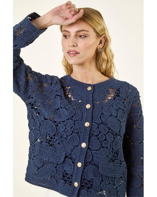 Roman Blue Crochet Knit Jacket