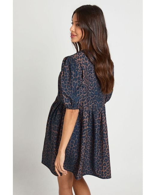 Boohoo Blue Leopard Tie Front Mini Dress