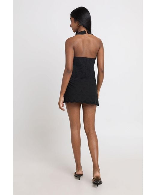 Boohoo Black Scallop Edge Broderie Halter Top