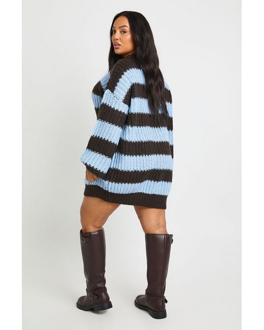 Boohoo Blue Plus Chunky Knit Oversized Crew Neck Jumper