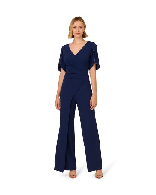 Adrianna Papell Blue Pearl Knit Crepe Jumpsuit
