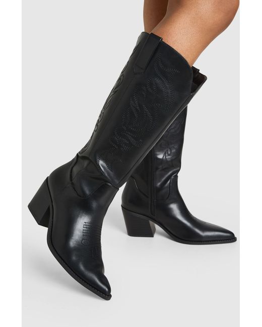Boohoo Black Wide Fit Embroidered Western Boots