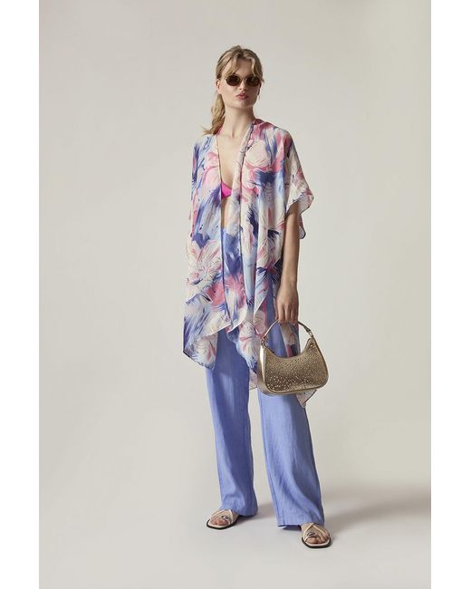 James Lakeland Blue Iris Print Beach Kaftan Cover-Up