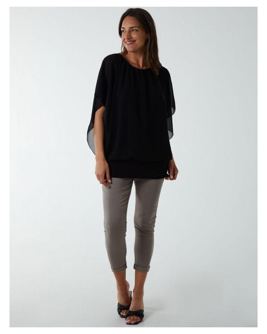 Blue Vanilla Black Double Layer Sheer Detail Blouse
