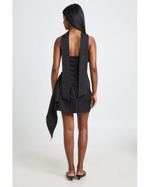 Boohoo Black Corset Detail Drape Side Structured Mini Dress
