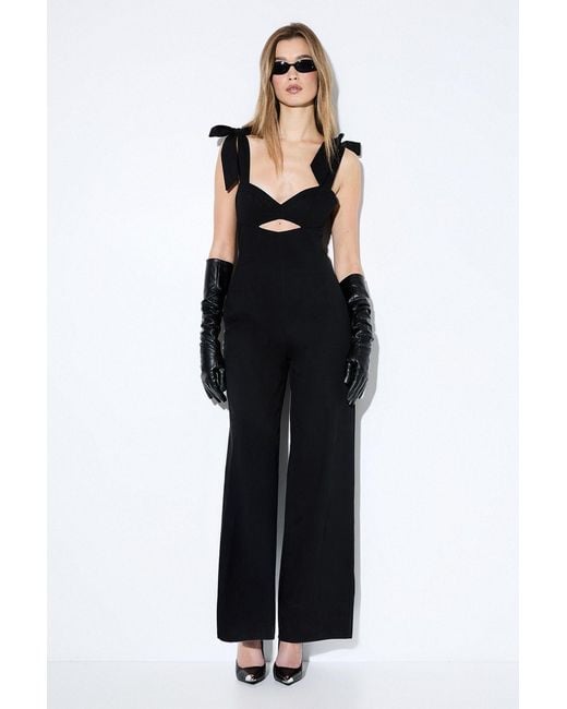 MissPap Black Bow Shoulder Wide Leg Jumpsuit