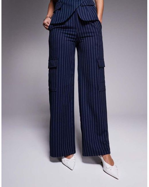 In The Style Blue X Natalya Wright Exclusive Tailored Wide Leg Pocket Detail Trousers Co-Ord