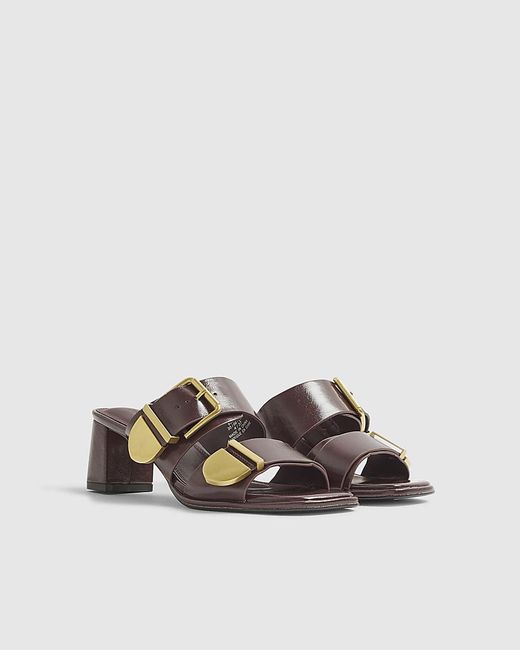 River Island Red Mule Sandals Double Buckle Pu