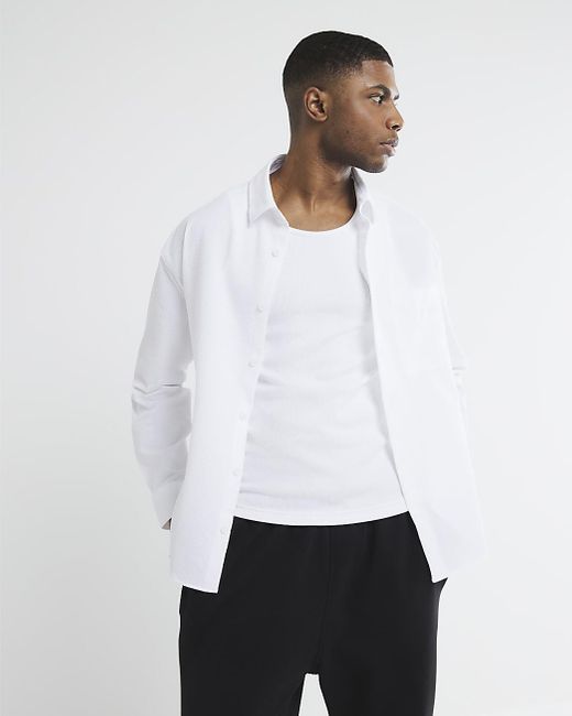 River Island White Shirt Long Sleeve Relaxed Seersucker for men