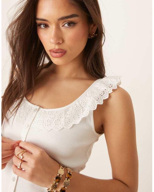 Nobody's Child Natural Broderie Frill Ribbed Top