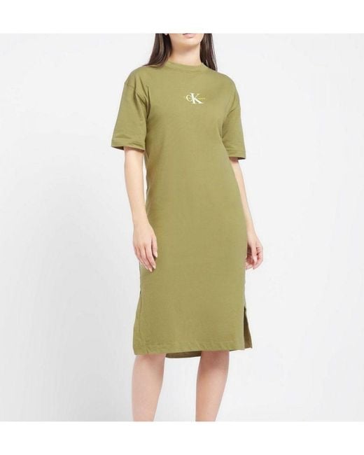 Calvin Klein Green Womenss Monogram Logo T-Shirt Dress
