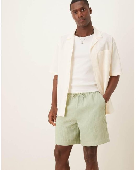 ASOS Natural Mid Length Waffle Short for men