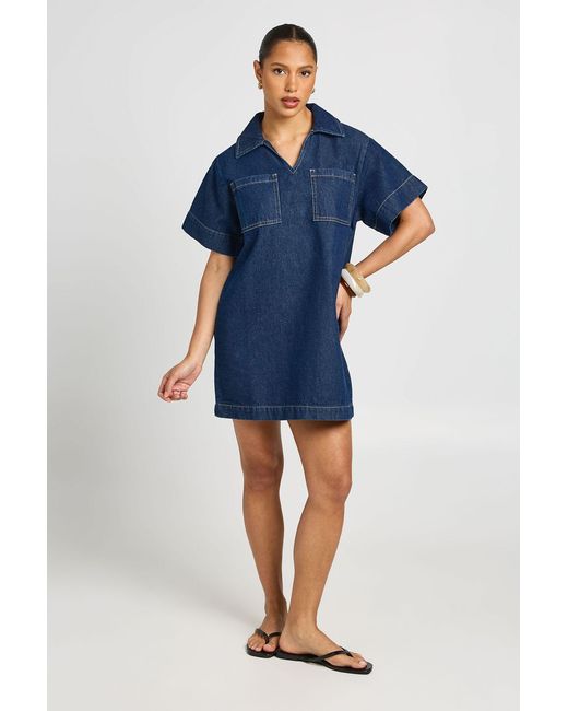 Boohoo Blue Boxy Short Sleeve Denim Dress