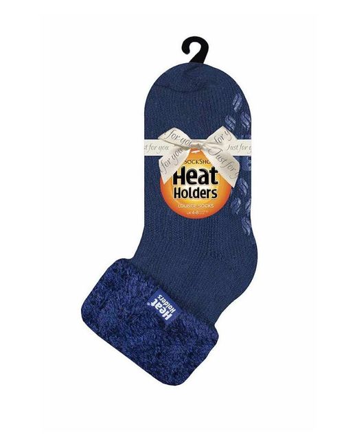 Heat Holders Blue Ladies Non Slip Thermal Low Cut Ankle Slipper Bed Socks With Grips