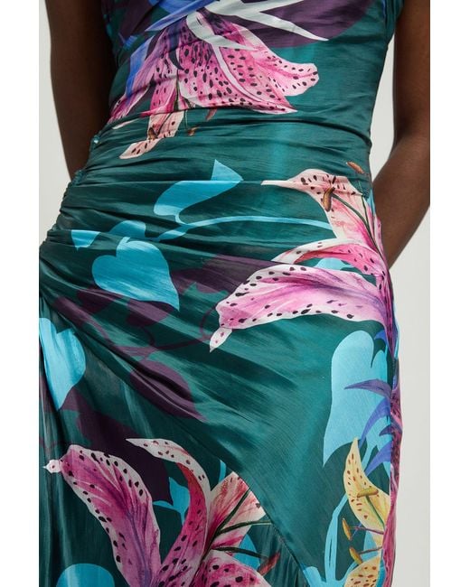 Karen Millen Blue Petite Printed Metallic Floral Woven Maxi Dress