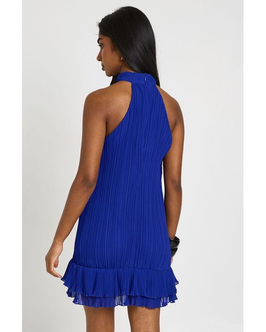Boohoo Blue Plisse Double Ruffle Mini Dress