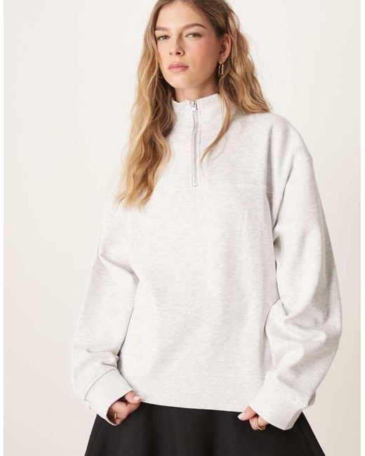 ASOS White Funnel Neck Half Zip Sweatshirt