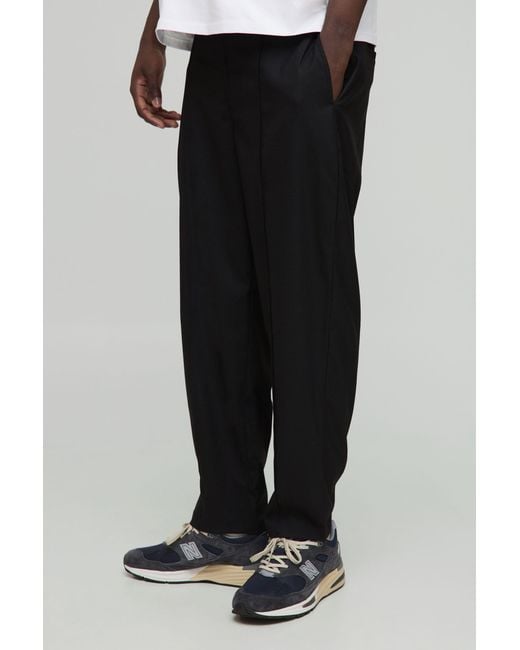 BoohooMAN Black Baggy Tapered Pinstripe Trouser for men