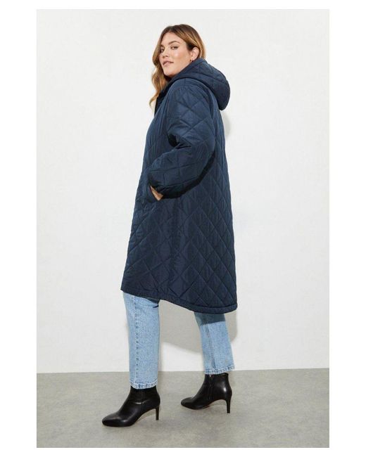 Dorothy Perkins Blue Curve Oversized Hooded Diamond Quilted Parka Coat