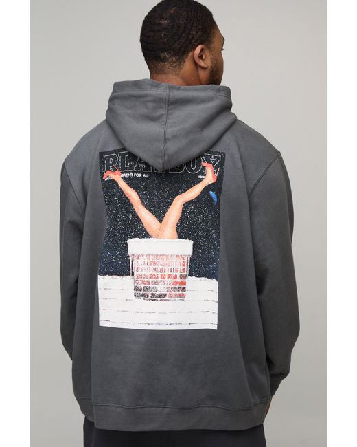 BoohooMAN Gray Plus Oversized Playboy Christmas License Printed Hoodie for men