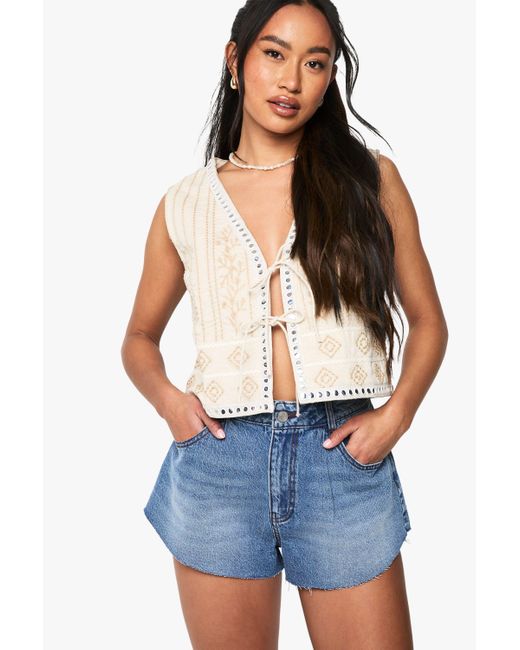 Boohoo Blue Flippy Wide Leg Denim Short