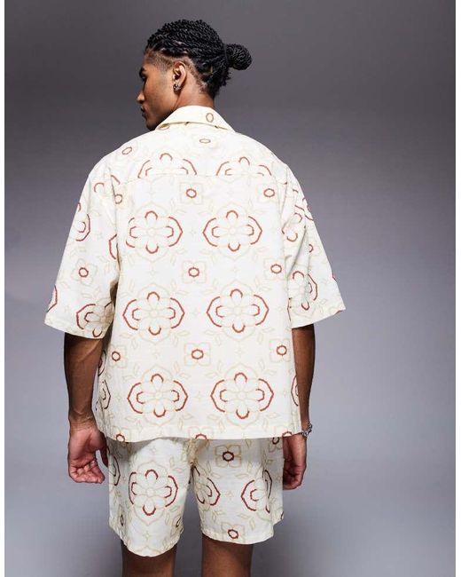 ASOS Gray Co-Ord Oversized Shirt With Geo Print for men