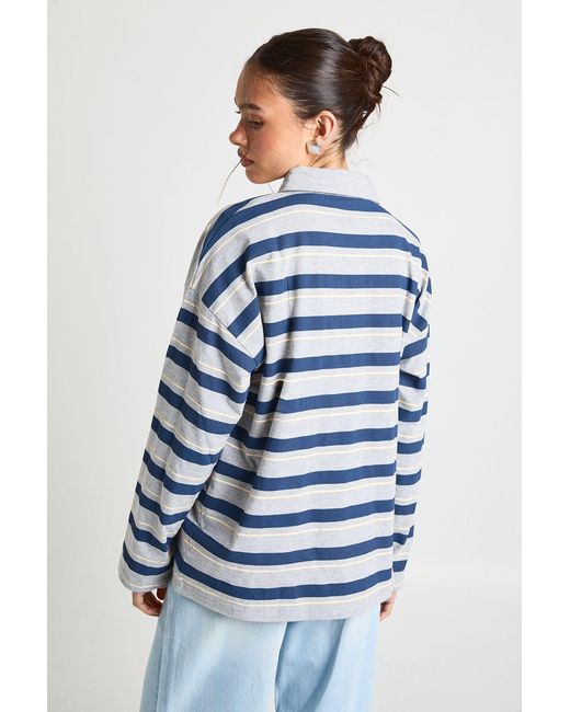 Boohoo Gray Stripe Rugby Top