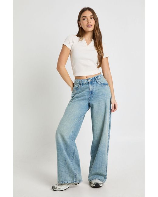 Boohoo Blue Basics Mid Waist Boyfriend Jean
