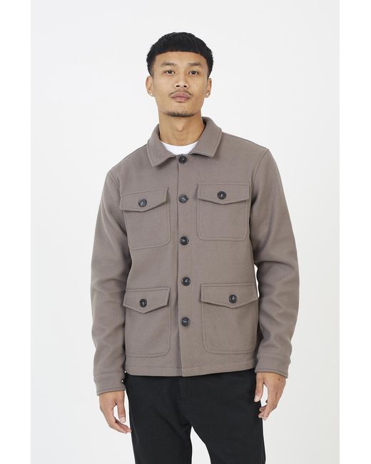 Brave Soul Gray Faux Wool Four Pocket Shacket for men