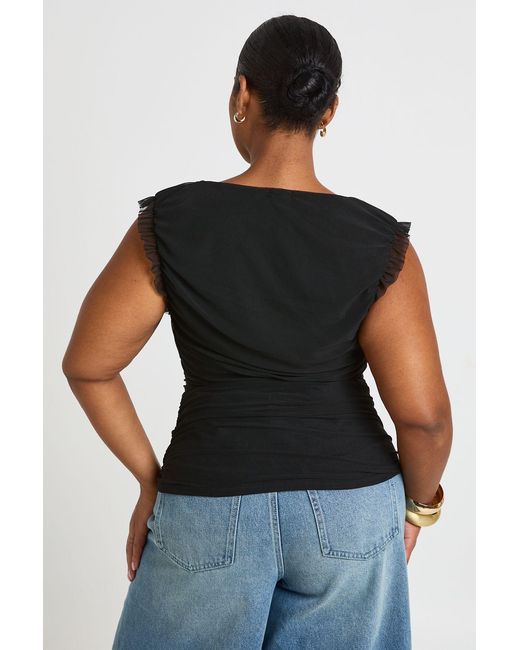 Boohoo Black Plus Print V Neck Top