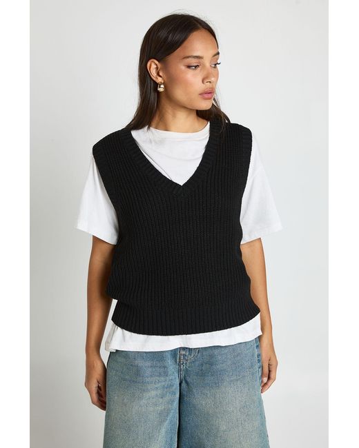 Boohoo Black Boxy Fitted Knitted Vest