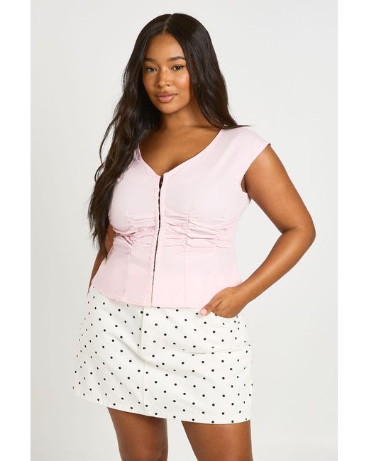 Boohoo White Plus Hook And Eye Cinched Cap Sleeve Top